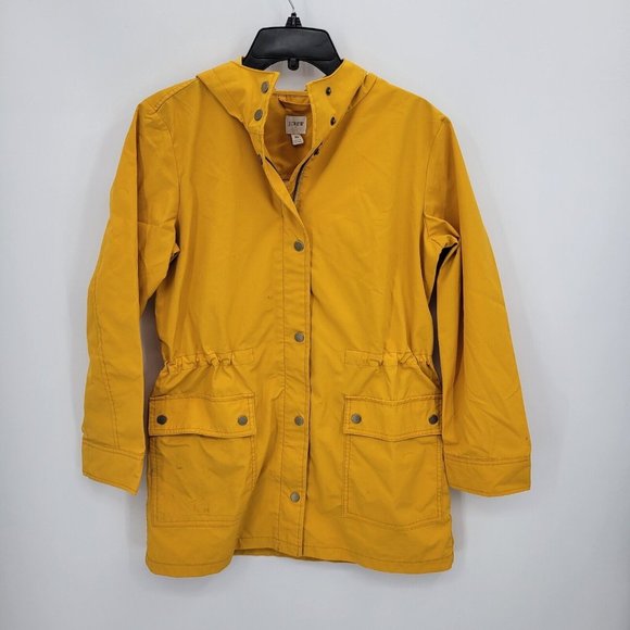 J.CREW Jackets & Blazers - J Crew Rain Coat Womens XS Yellow Hooded Pockets Cinch Waist Jacket